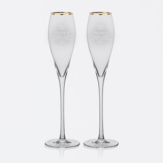 Wedding Ring Personalized Gold Rim Tulip Shaped Champagne Flutes, Set of 2 by Colin Supple