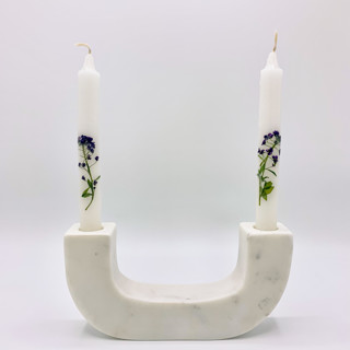 Pressed Flower White Taper Candle Set Of 2 by Christine OMalley